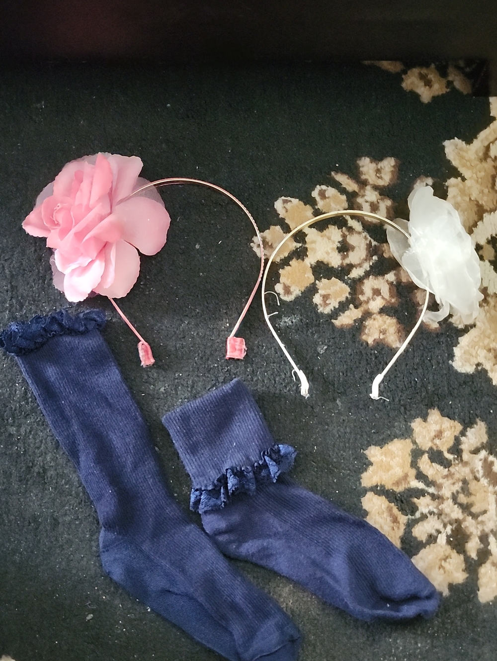 👑BUNDLE! CHP Girls Floral Headband Set with Navy Ruffle Socks